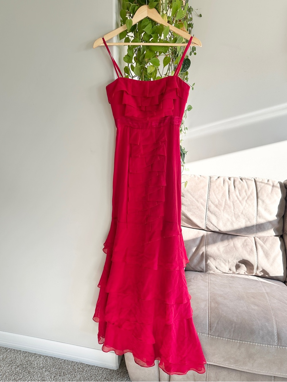 vintage 100% silk red strapless dress